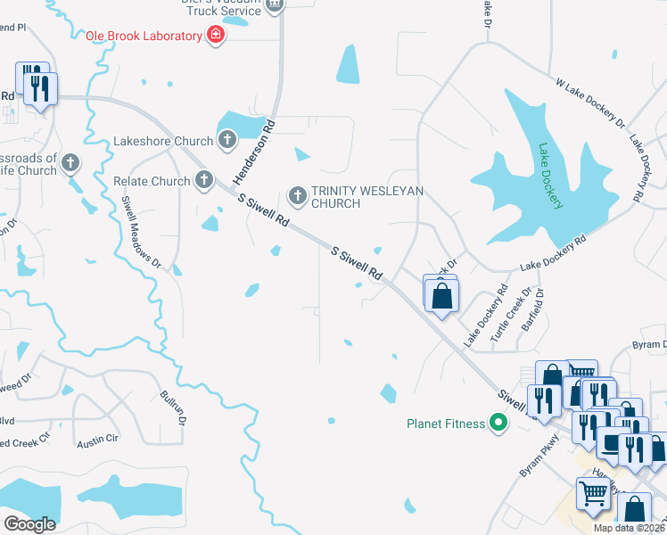 map of restaurants, bars, coffee shops, grocery stores, and more near 112 Hollow Pine Street in Jackson