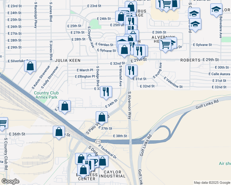 map of restaurants, bars, coffee shops, grocery stores, and more near 3865 East 34th Street in Tucson
