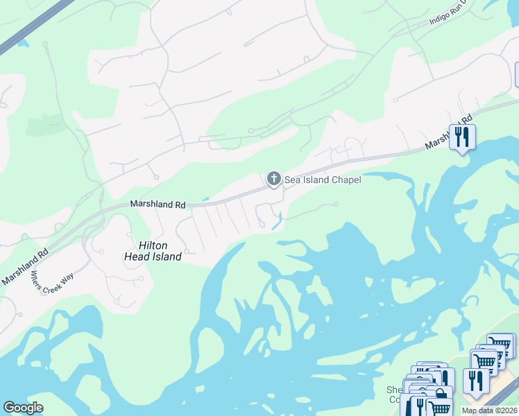 map of restaurants, bars, coffee shops, grocery stores, and more near 9 Mossy Oaks Lane in Hilton Head Island