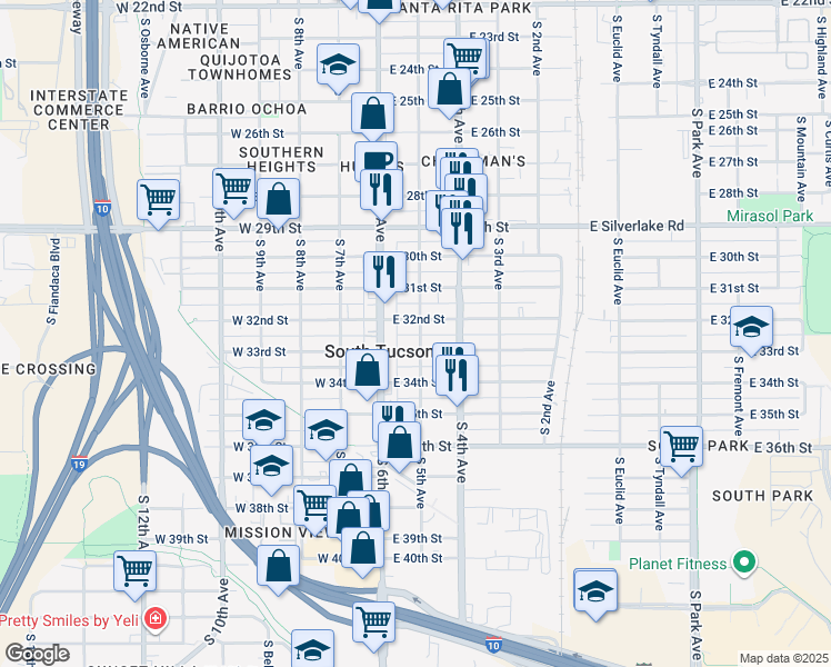 map of restaurants, bars, coffee shops, grocery stores, and more near 2236 South 5th Avenue in Tucson