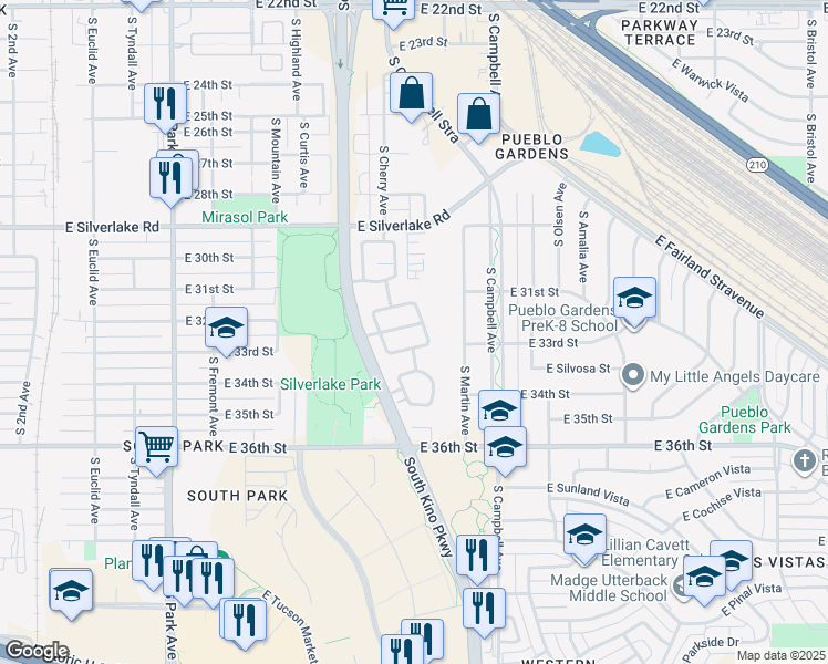 map of restaurants, bars, coffee shops, grocery stores, and more near 1708 East Saint Isidore Street in Tucson