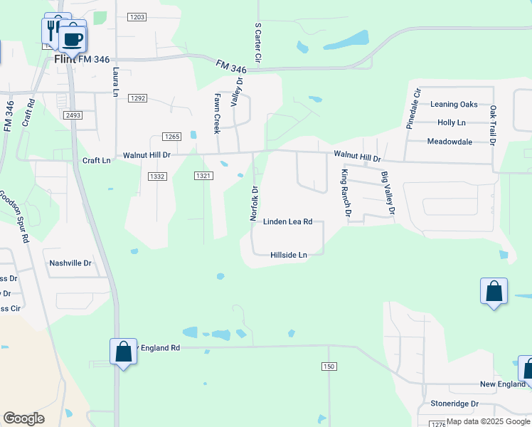 map of restaurants, bars, coffee shops, grocery stores, and more near 19545 Norfolk Drive in Flint