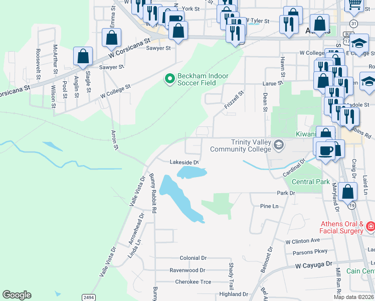 map of restaurants, bars, coffee shops, grocery stores, and more near 501 Redbud Circle in Athens