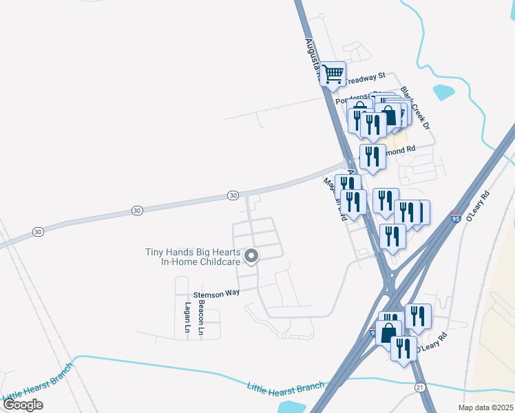 map of restaurants, bars, coffee shops, grocery stores, and more near 1 Hawser Way in Port Wentworth
