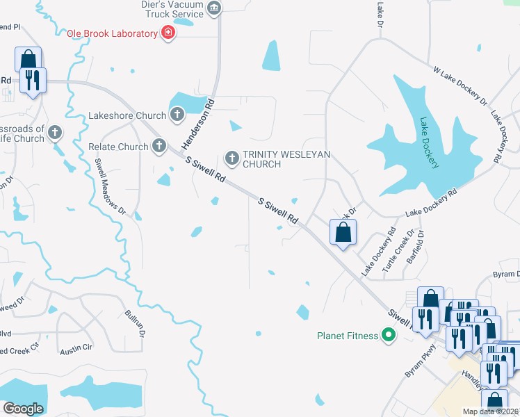 map of restaurants, bars, coffee shops, grocery stores, and more near 112 Hollow Pine Street in Jackson