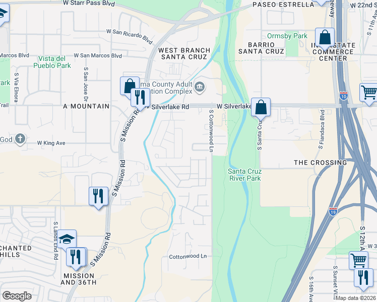 map of restaurants, bars, coffee shops, grocery stores, and more near 2248 South Devon Loop in Tucson
