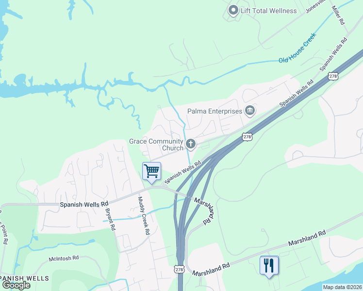 map of restaurants, bars, coffee shops, grocery stores, and more near 20 Sterling Pointe Drive in Hilton Head Island