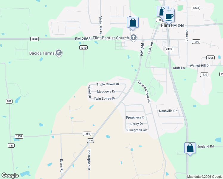 map of restaurants, bars, coffee shops, grocery stores, and more near 11204 Meadows Drive in Flint