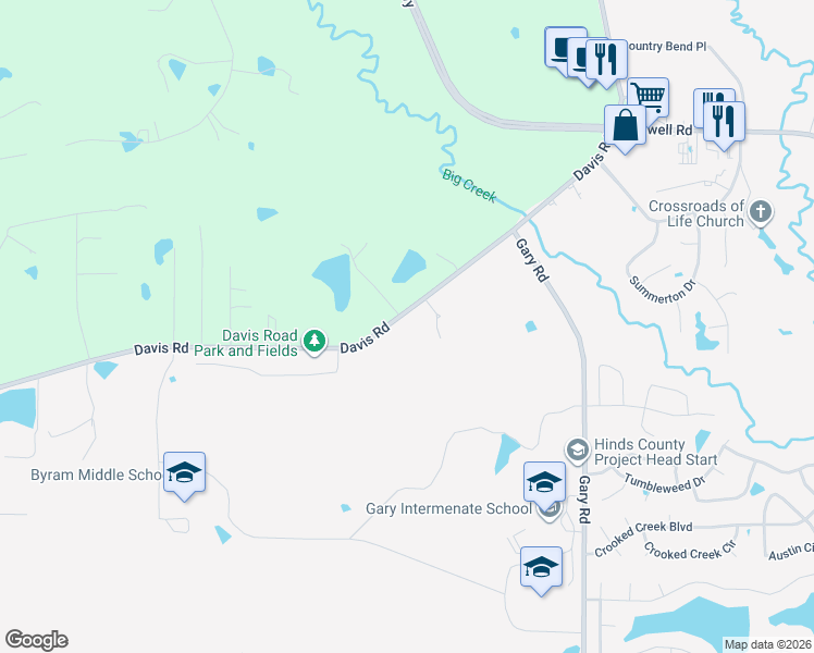 map of restaurants, bars, coffee shops, grocery stores, and more near 2747 Davis Road in Terry