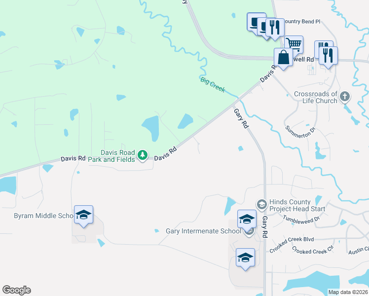map of restaurants, bars, coffee shops, grocery stores, and more near 2747 Davis Road in Terry