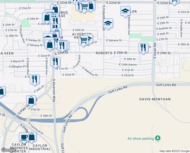 map of restaurants, bars, coffee shops, grocery stores, and more near 4218 East Valentine Street in Tucson