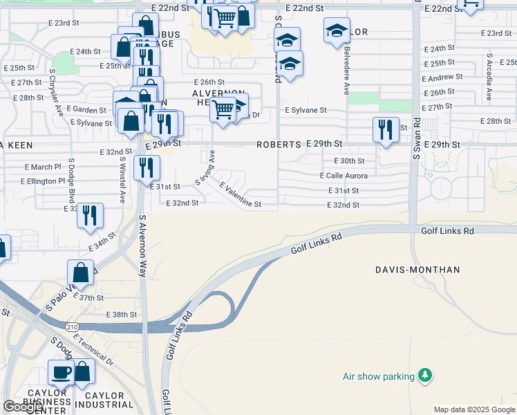 map of restaurants, bars, coffee shops, grocery stores, and more near 4218 East Valentine Street in Tucson