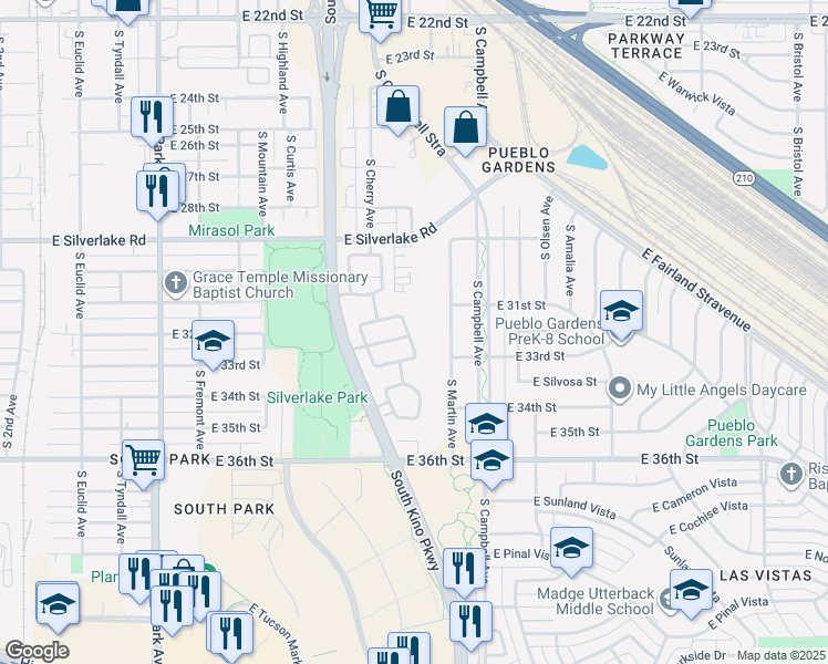 map of restaurants, bars, coffee shops, grocery stores, and more near 2261 South Saint Suzanne Drive in Tucson