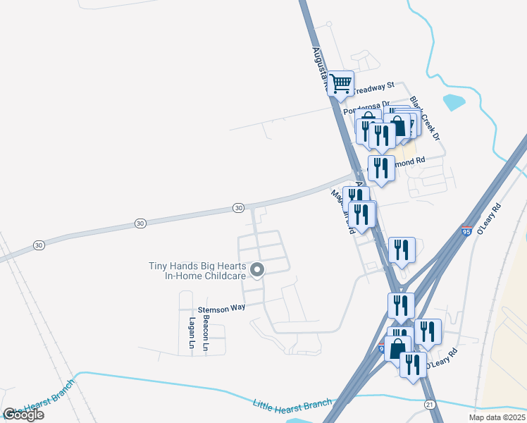 map of restaurants, bars, coffee shops, grocery stores, and more near 1 Hawser Way in Port Wentworth
