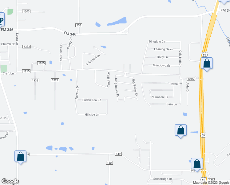 map of restaurants, bars, coffee shops, grocery stores, and more near 19432 King Ranch Drive in Flint