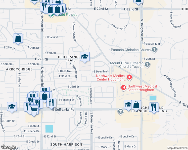 map of restaurants, bars, coffee shops, grocery stores, and more near 9907 East Rocky Vista Drive in Tucson
