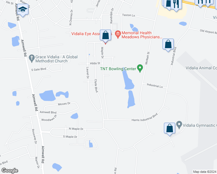 map of restaurants, bars, coffee shops, grocery stores, and more near 812 Maple Drive in Vidalia