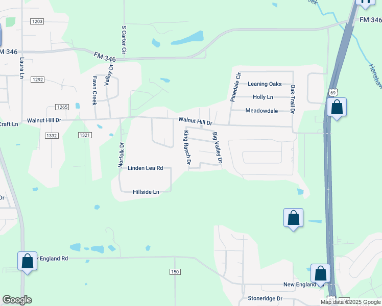 map of restaurants, bars, coffee shops, grocery stores, and more near 19431 King Ranch Drive in Flint