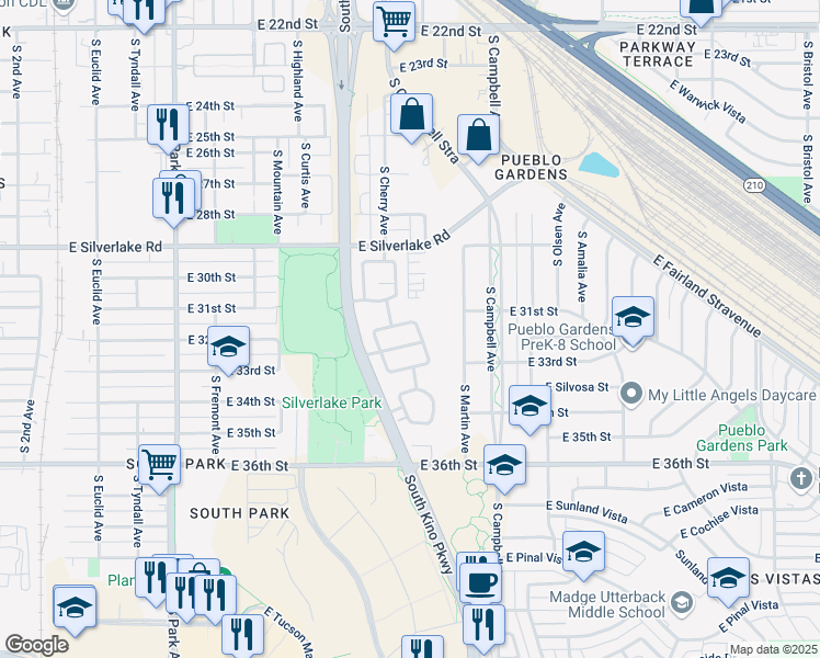 map of restaurants, bars, coffee shops, grocery stores, and more near 1680 East Saint Jerome Street in Tucson