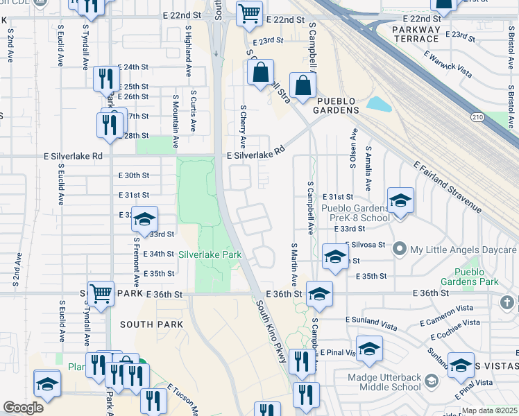 map of restaurants, bars, coffee shops, grocery stores, and more near 1680 East Saint Jerome Street in Tucson