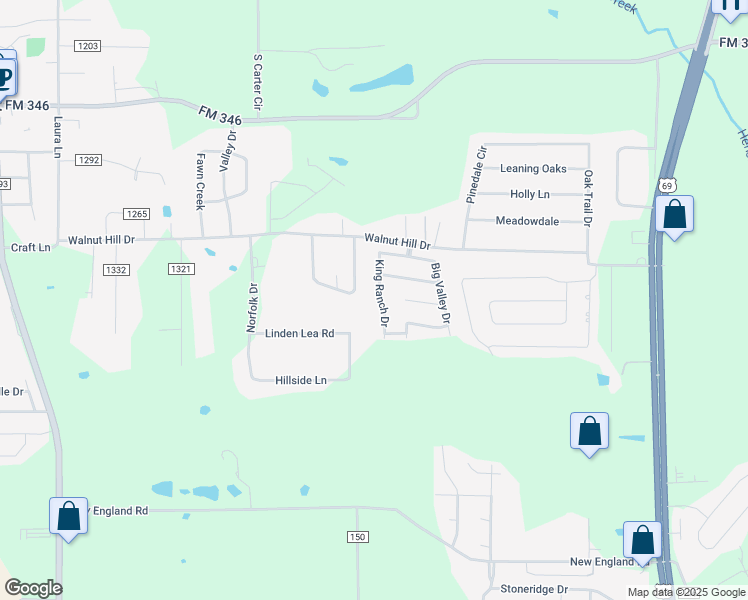 map of restaurants, bars, coffee shops, grocery stores, and more near 19412 King Ranch Drive in Flint