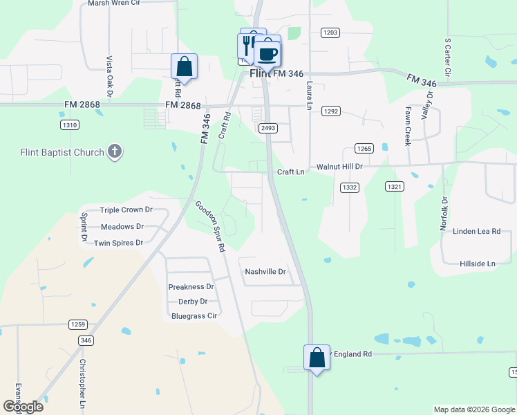 map of restaurants, bars, coffee shops, grocery stores, and more near 10828 Antelope Drive in Flint