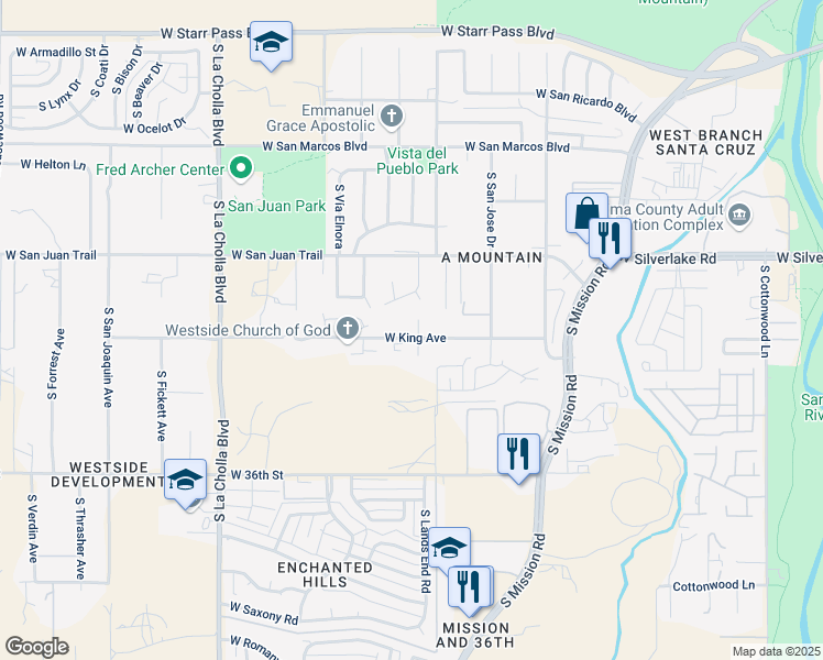 map of restaurants, bars, coffee shops, grocery stores, and more near 2047 South Rufus Drive in Tucson