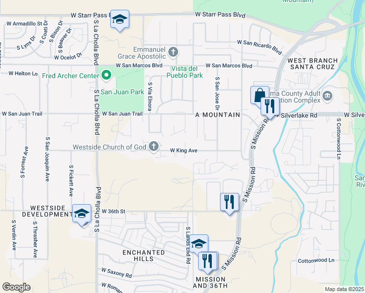 map of restaurants, bars, coffee shops, grocery stores, and more near 2047 South Rufus Drive in Tucson