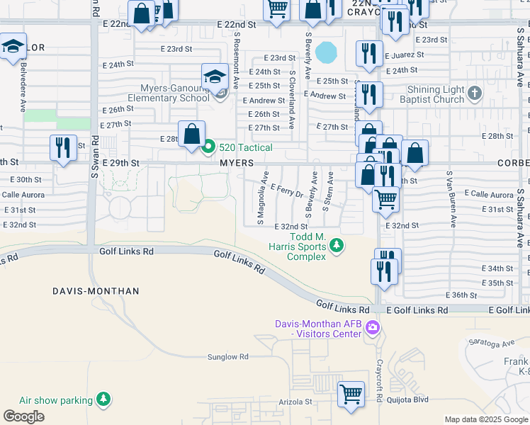 map of restaurants, bars, coffee shops, grocery stores, and more near 2102 South Farwell Avenue in Tucson