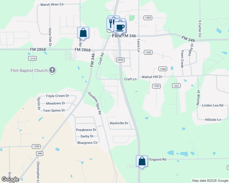 map of restaurants, bars, coffee shops, grocery stores, and more near 10828 Antelope Drive in Flint