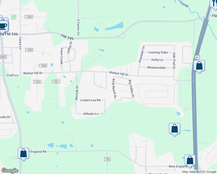 map of restaurants, bars, coffee shops, grocery stores, and more near 19510 Sandhill Lane in Flint