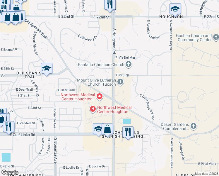 map of restaurants, bars, coffee shops, grocery stores, and more near 2053 South Aliso Spring Lane in Tucson
