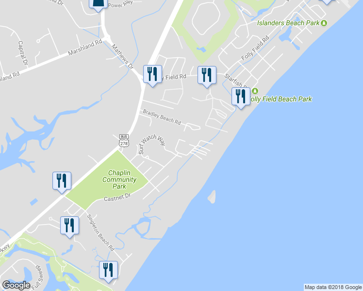 map of restaurants, bars, coffee shops, grocery stores, and more near 7 Bradley Cir in Hilton Head Island