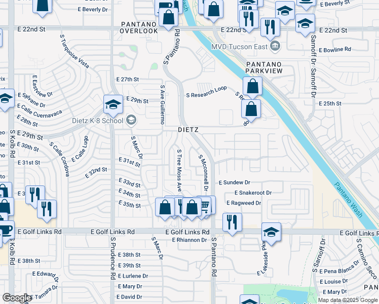 map of restaurants, bars, coffee shops, grocery stores, and more near 2061 South Cutter Lane in Tucson