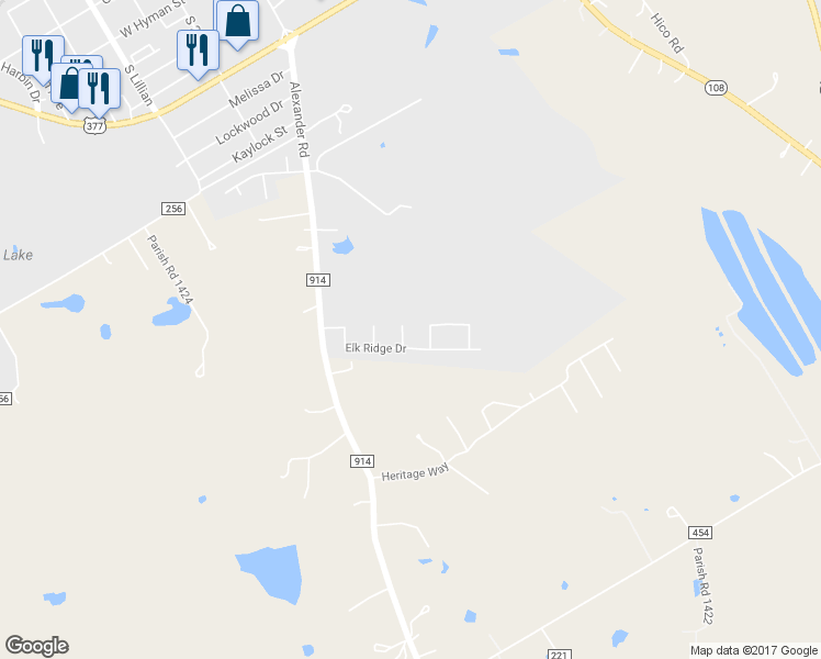 map of restaurants, bars, coffee shops, grocery stores, and more near 1739 Bull Elk Drive in Stephenville