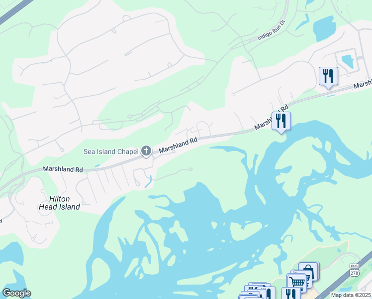 map of restaurants, bars, coffee shops, grocery stores, and more near 153 Marshland Road in Hilton Head Island