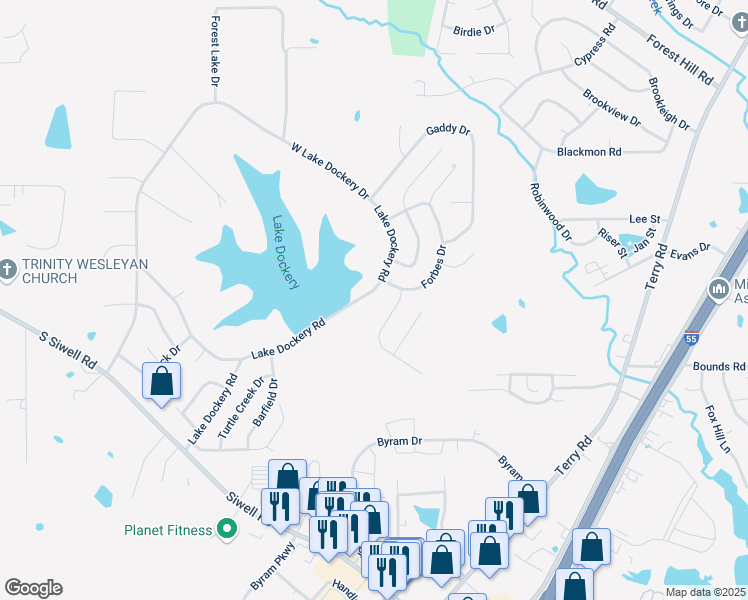 map of restaurants, bars, coffee shops, grocery stores, and more near 3106 Tynes Drive in Byram