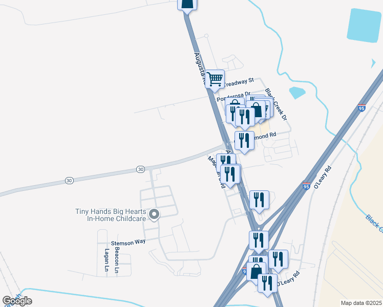 map of restaurants, bars, coffee shops, grocery stores, and more near 134 Georgia 30 in Port Wentworth