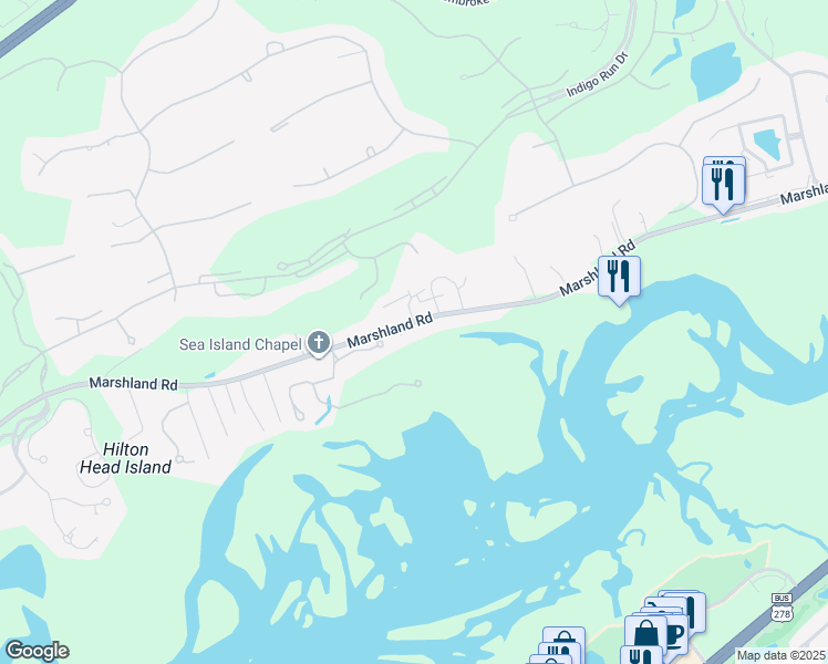 map of restaurants, bars, coffee shops, grocery stores, and more near 153 Marshland Road in Hilton Head Island