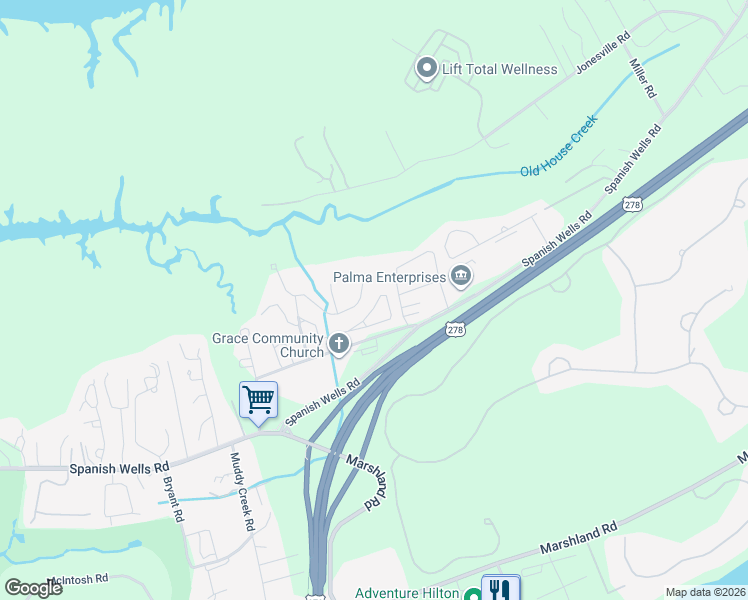 map of restaurants, bars, coffee shops, grocery stores, and more near 63 Gold Oak Drive in Hilton Head Island