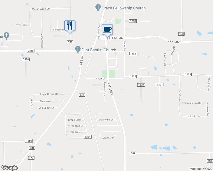 map of restaurants, bars, coffee shops, grocery stores, and more near 19393 Ruggles Court in Flint