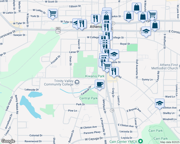 map of restaurants, bars, coffee shops, grocery stores, and more near 498 Rose Garden Circle in Athens