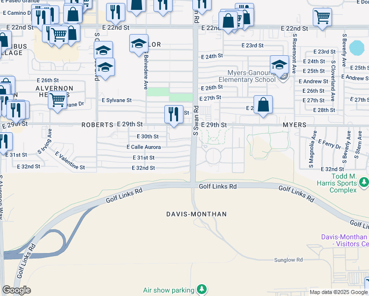 map of restaurants, bars, coffee shops, grocery stores, and more near 4641 East 31st Street in Tucson