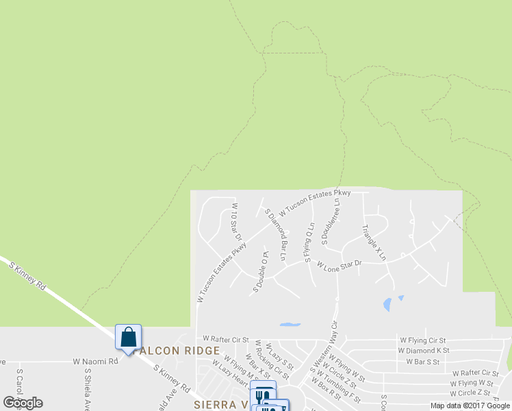 map of restaurants, bars, coffee shops, grocery stores, and more near 1980 South Tilting T Place in Tucson