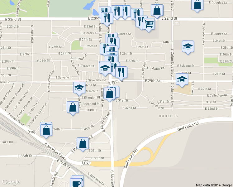 map of restaurants, bars, coffee shops, grocery stores, and more near 1906c South Montezuma Avenue in Tucson