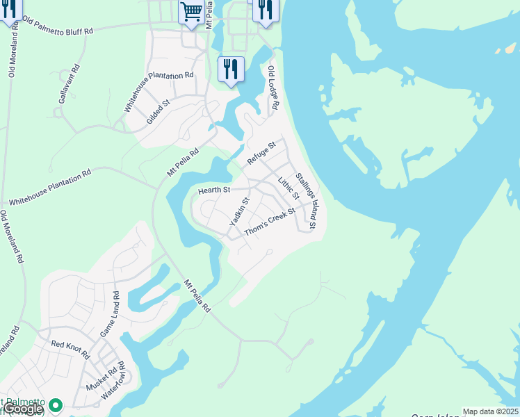 map of restaurants, bars, coffee shops, grocery stores, and more near 7 Elora Street in Bluffton