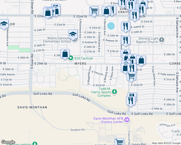 map of restaurants, bars, coffee shops, grocery stores, and more near 1922 South Farwell Avenue in Tucson