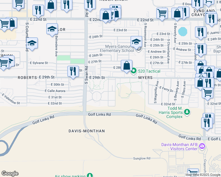 map of restaurants, bars, coffee shops, grocery stores, and more near 4826 East 29th Street in Tucson
