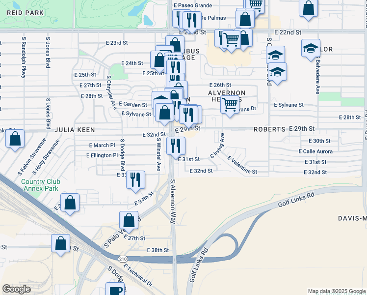 map of restaurants, bars, coffee shops, grocery stores, and more near 1906c South Montezuma Avenue in Tucson