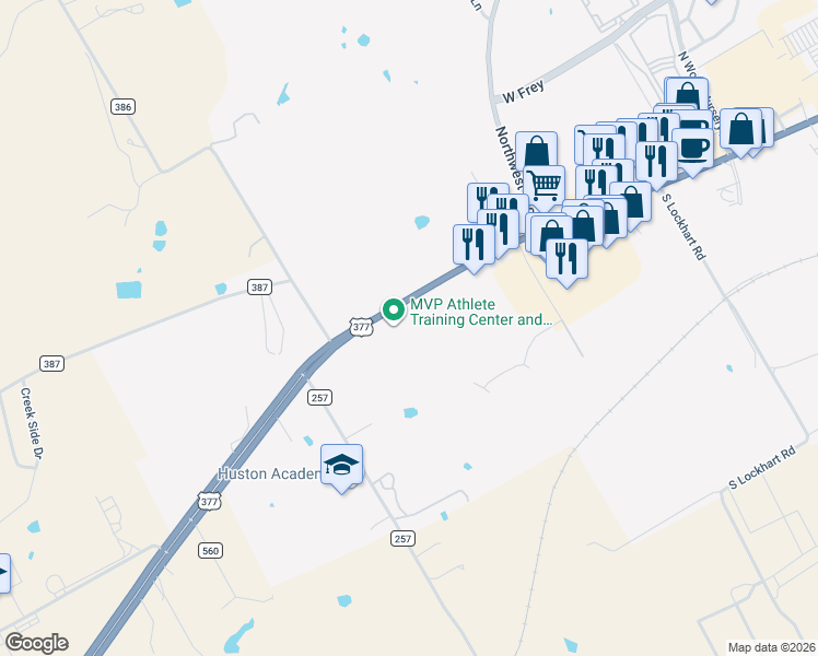 map of restaurants, bars, coffee shops, grocery stores, and more near 3058 West Washington Street in Stephenville